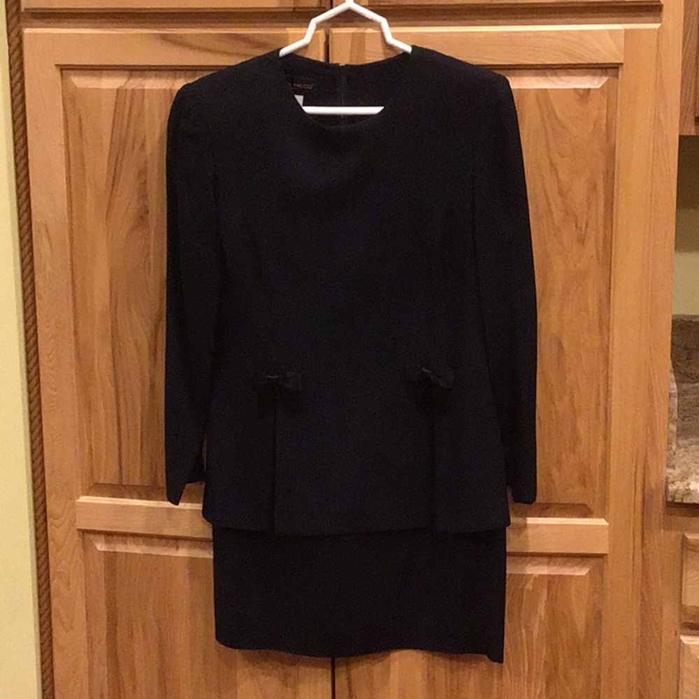 Donna Ricco Black Long Sleeve Dress 6 With Bow Accents